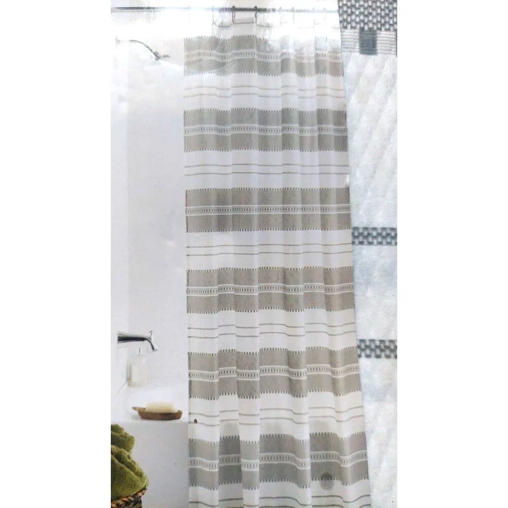 Mainstays Gray White Fabric Shower Curtain 70x72 Modern Stripe Bathroom NIP